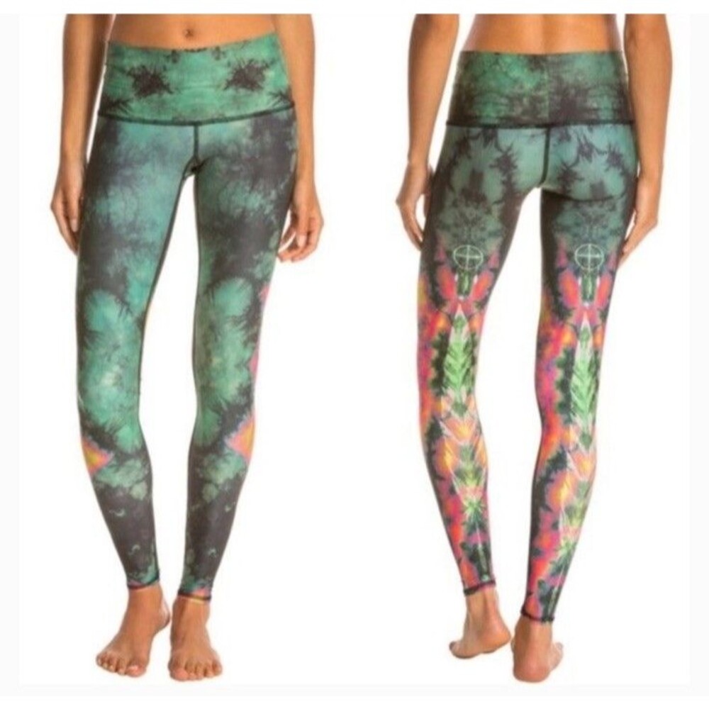 Teeki Eagle Feather Tie Dye Leggings Women’s Small Green Black Pink Yoga Pants